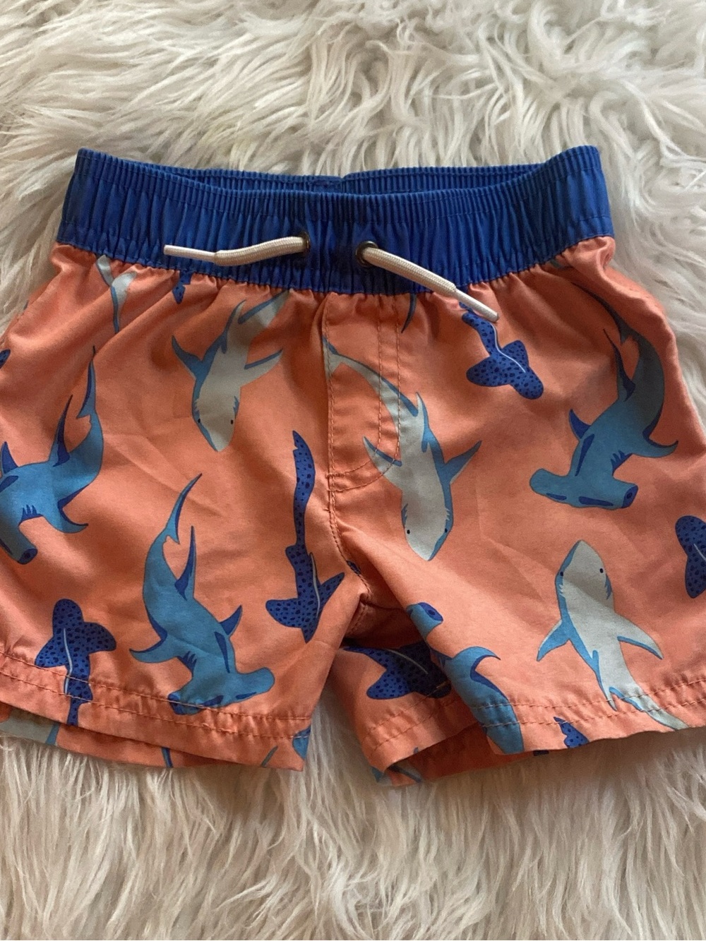 NWT Cat & Jack Coral Swim Trunks with Blue Shark Print - 18months